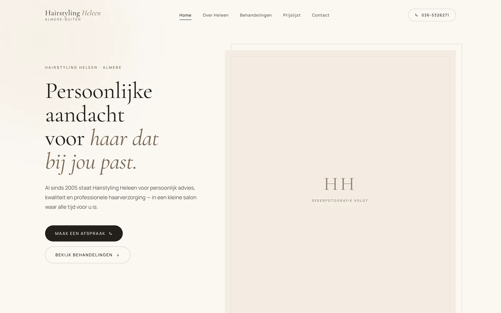 Screenshot van de nieuwe website die we voor Hairstyling Heleen ontwierpen