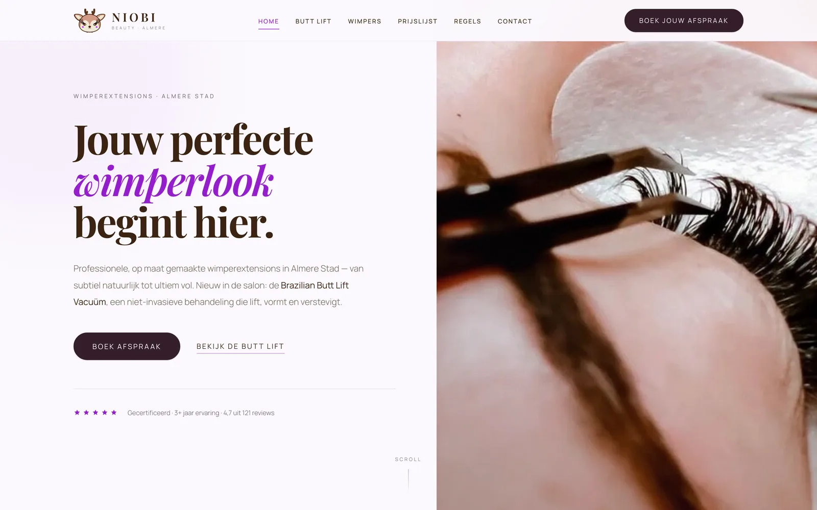 Screenshot van de nieuwe website die we voor Niobi Beauty ontwierpen