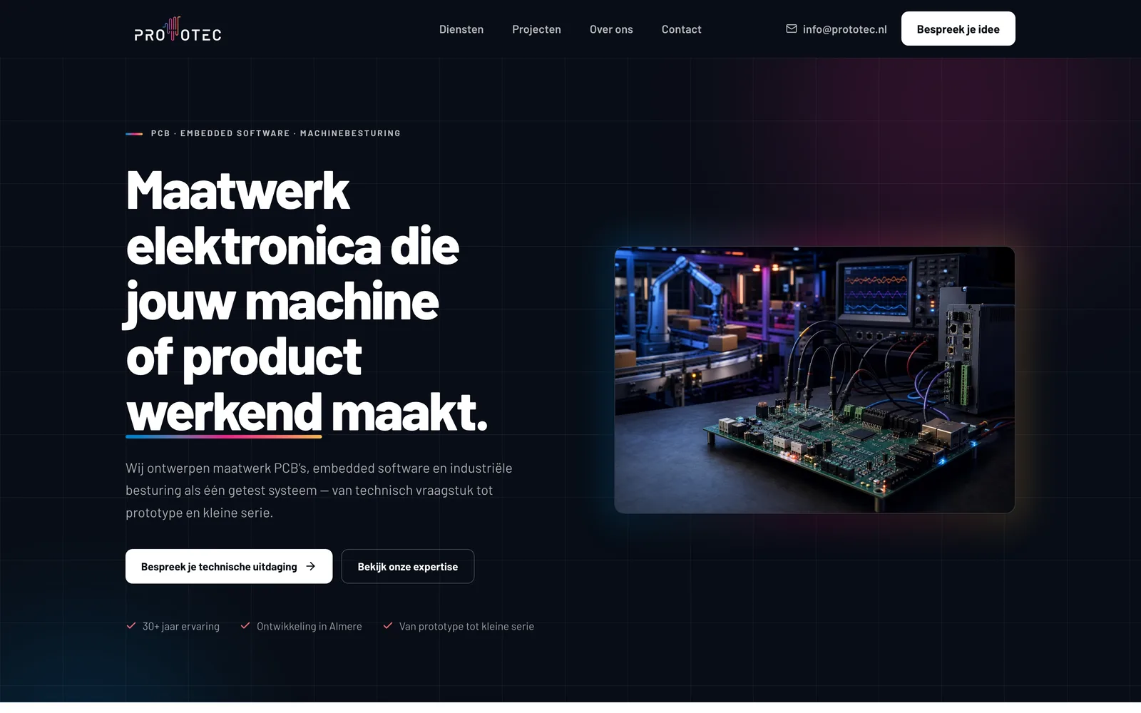 Screenshot van de website van Prototec